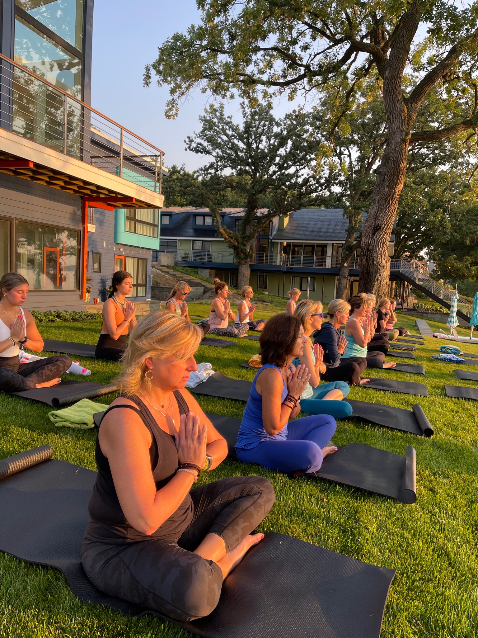 yoga outside at retreat